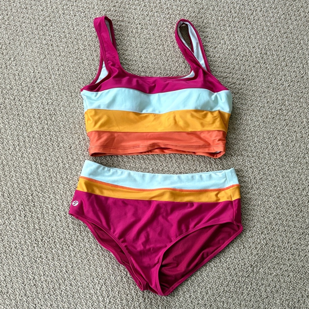 Colorful Striped Two Piece Swim Set